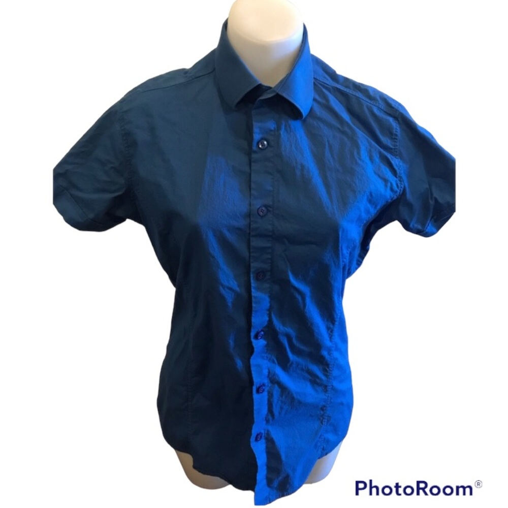 RedBridge Boys Blue Button Down Collar Short Sleeve Top.